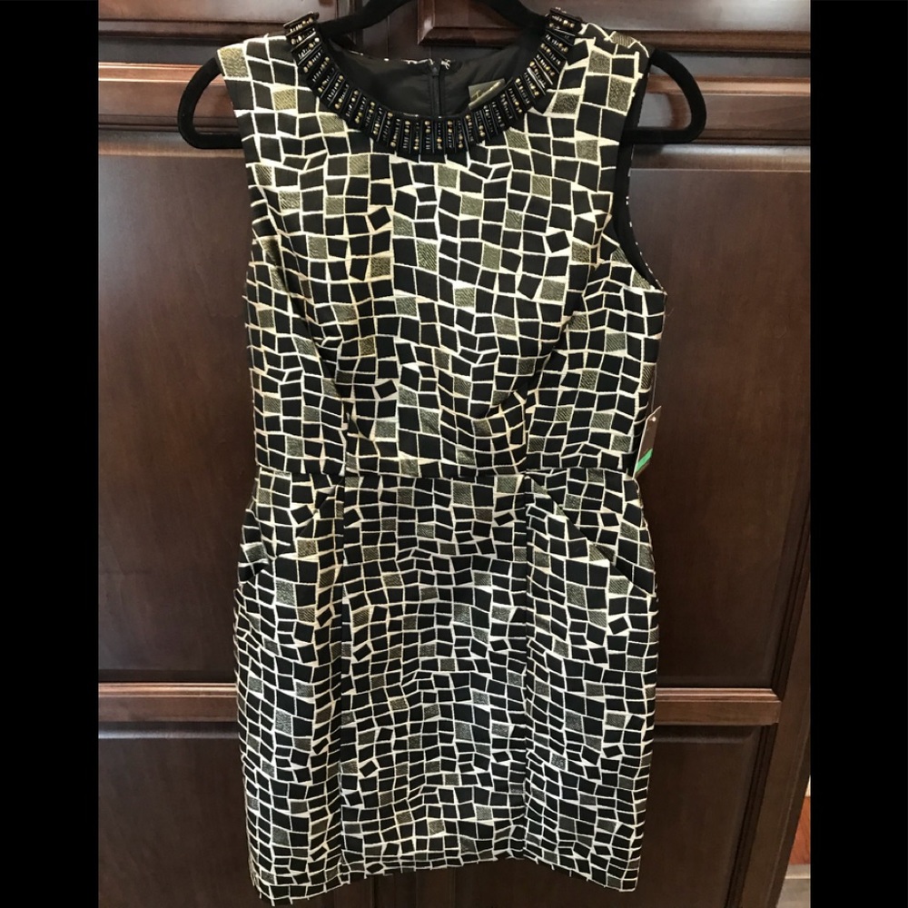 Taylor Black & Metallic Bronze Sheath Dress. Sz. 8